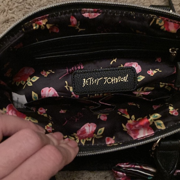 Betsey Johnson black velvet  Elegant Handbag with Floral Accent - Picture 3 of 3